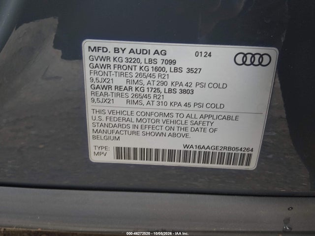 Продаж на аукціоні авто 2024 Audi Q8 E-tron Prestige Quattro, vin: WA16AAGE2RB054264, номер лоту: 46272520