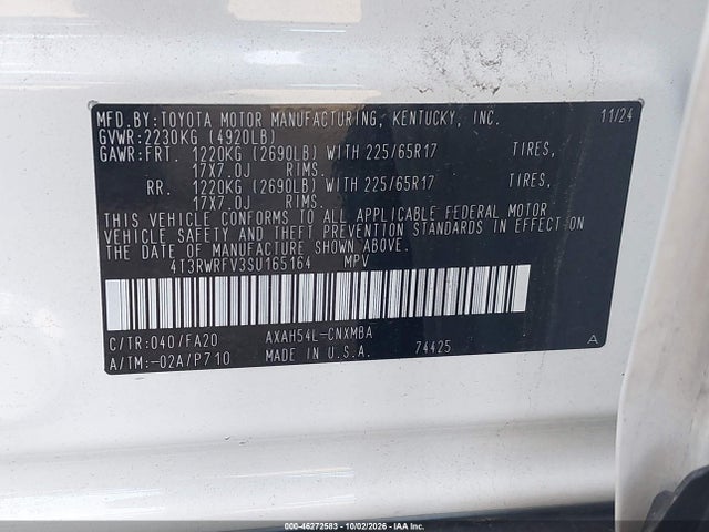 Aukcja sprzedaży 2025 Toyota Rav4 Hybrid Xle, vin: 4T3RWRFV3SU165164, numer aukcji: 46272583
