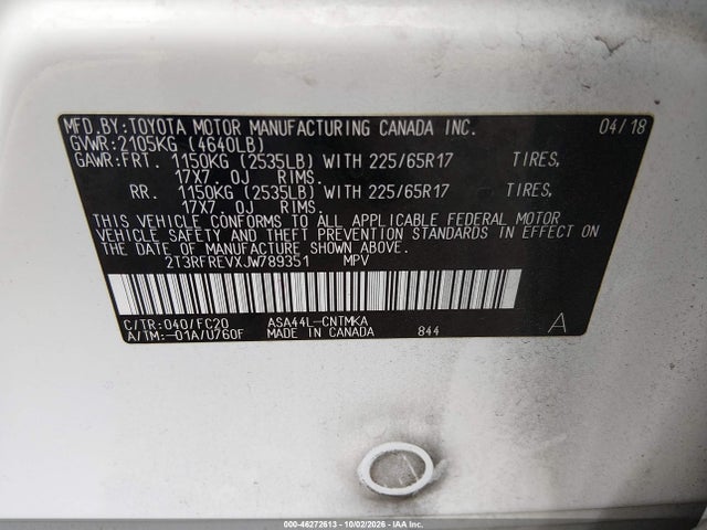 2T3RFREVXJW789351 Toyota Rav4 Xle