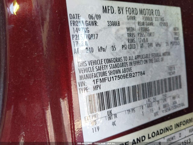 2009 Ford Expedition Eddie Bauer/king Ranch მანქანა იყიდება აუქციონზე, vin: 1FMFU17509EB27784, აუქციონის ნომერი: 46272646