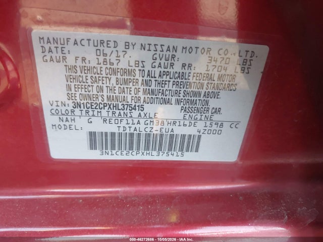 Nissan Versa Note S Plus 2017 3N1CE2CPXHL375415 Image 9