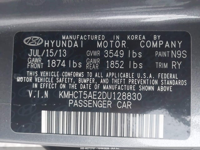 Продажа на аукционе авто 2013 Hyundai Accent Gs, vin: KMHCT5AE2DU128830, номер лота: 46272707
