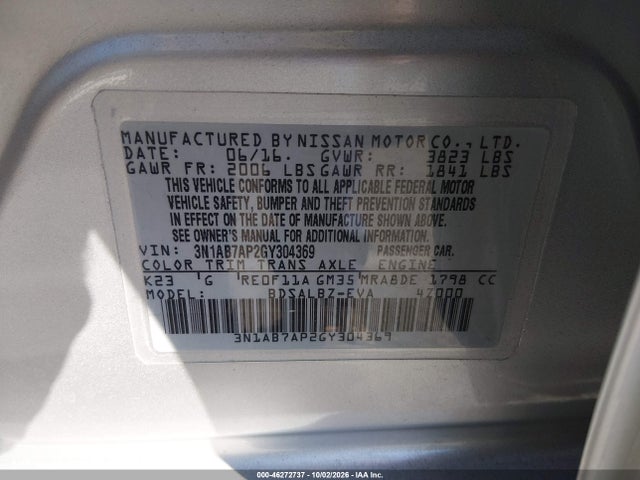 Nissan SENTRA S 2016 3N1AB7AP2GY304369 Image 9