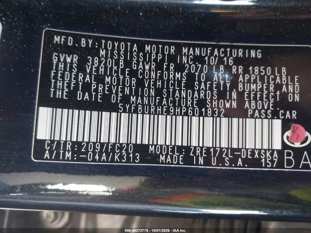 Toyota COROLLA SE 2017 5YFBURHE9HP601832 Image 9