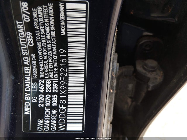 Продажа на аукционе авто 2009 Mercedes-benz C 300 Luxury 4matic, vin: WDDGF81X99F221619, номер лота: 46272837
