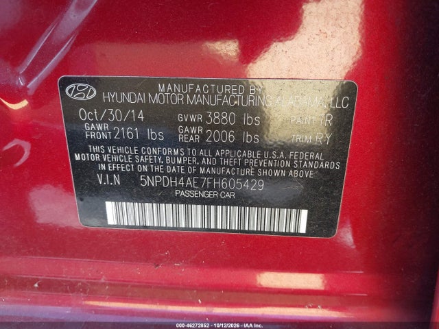 Hyundai ELANTRA SE 2015 5NPDH4AE7FH605429 Image 9