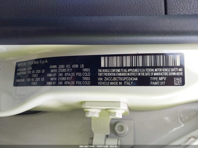 Продаж на аукціоні авто 2016 Jeep Renegade Trailhawk, vin: ZACCJBCT6GPD24344, номер лоту: 46272855