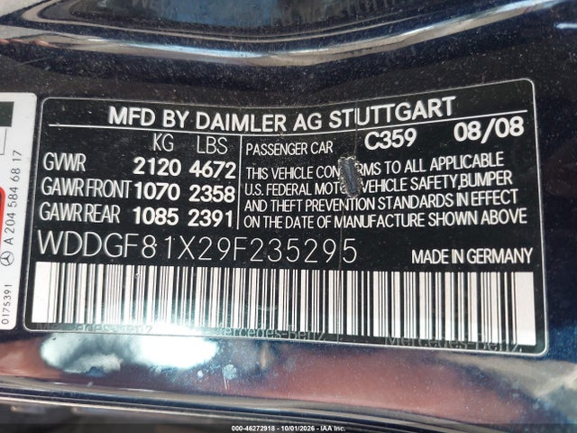 Aukcja sprzedaży 2009 Mercedes-benz C 300 Luxury 4matic/sport 4matic, vin: WDDGF81X29F235295, numer aukcji: 46272918