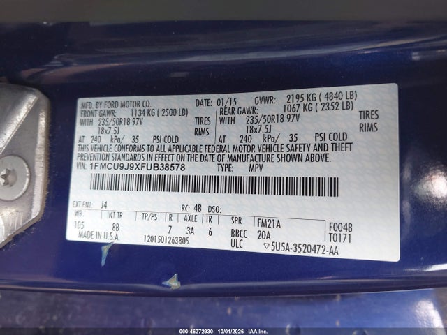 Ford Escape Titanium 2015 1FMCU9J9XFUB38578 Image 9