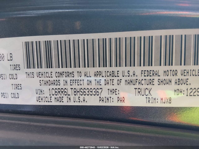 46272945 :رقم المزاد ، 1C6RR6LT8HS639367 vin ، 2017 Ram 1500 Big Horn  4x2 5'7 Box مزاد بيع