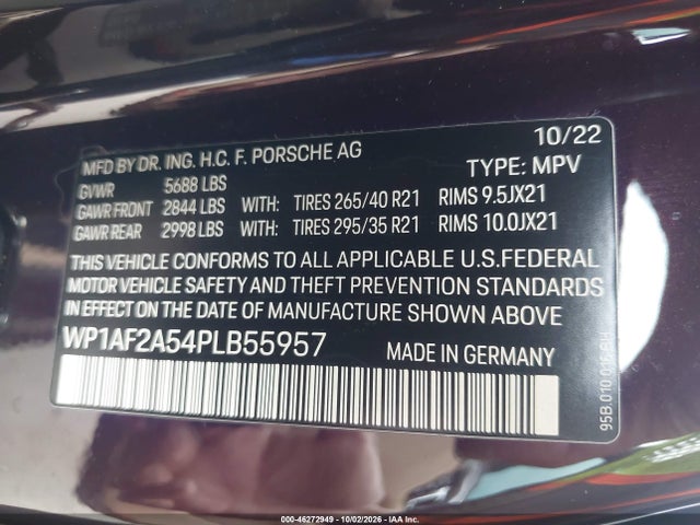 2023 Porsche Macan Gts მანქანა იყიდება აუქციონზე, vin: WP1AF2A54PLB55957, აუქციონის ნომერი: 46272949