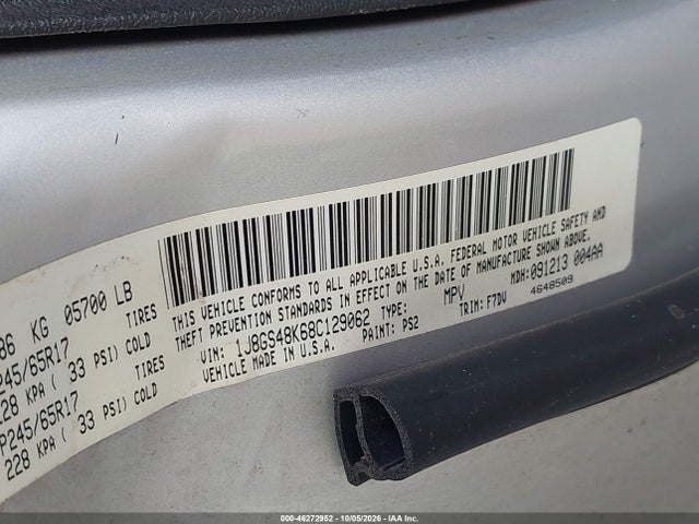 2008 Jeep Grand Cherokee Laredo მანქანა იყიდება აუქციონზე, vin: 1J8GS48K68C129062, აუქციონის ნომერი: 46272952
