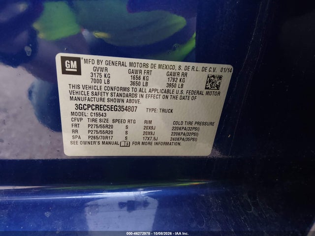 Продаж на аукціоні авто 2014 Chevrolet Silverado 1500 1lt, vin: 3GCPCREC5EG354807, номер лоту: 46272978