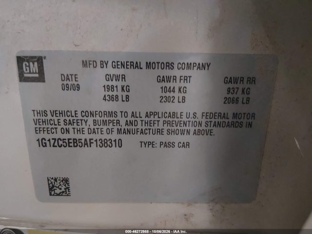 46272988 :رقم المزاد ، 1G1ZC5EB5AF138310 vin ، 2010 Chevrolet Malibu Lt مزاد بيع