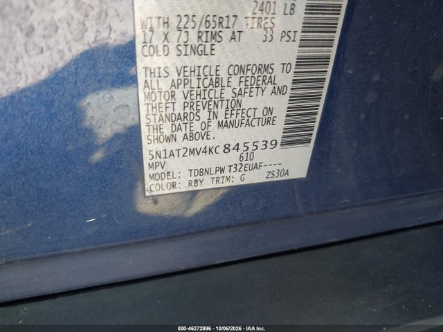 Продажа на аукционе авто 2019 Nissan Rogue S, vin: 5N1AT2MV4KC845539, номер лота: 46272996