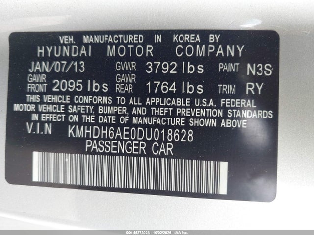 46273028 :رقم المزاد ، KMHDH6AE0DU018628 vin ، 2013 Hyundai Elantra Gs مزاد بيع