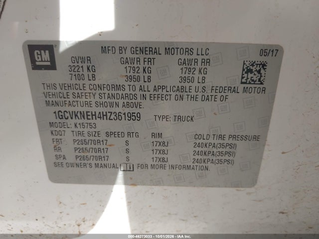 Chevrolet Silverado 1500 Wt 2017 1GCVKNEH4HZ361959 Image 9