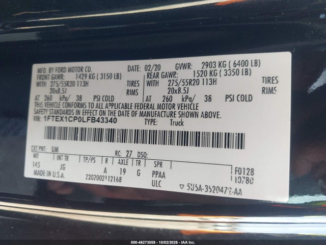 Ford F-150 Xl 2020 1FTEX1CP0LFB43340 Image 9