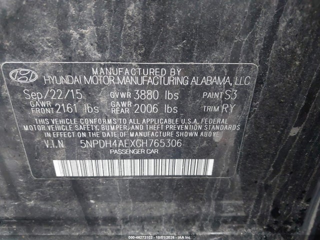 Продажа на аукционе авто 2016 Hyundai Elantra Value Edition, vin: 5NPDH4AEXGH765306, номер лота: 46273102