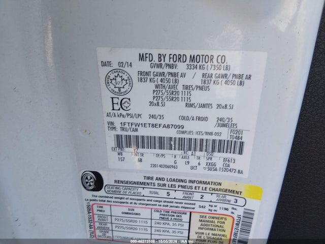 Ford F-150 Fx4 2014 1FTFW1ET8EFA87099 Image 9