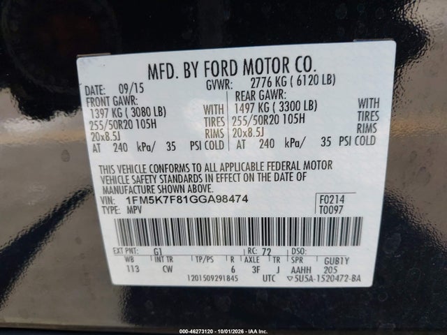 Продажа на аукционе авто 2016 Ford Explorer Limited, vin: 1FM5K7F81GGA98474, номер лота: 46273120