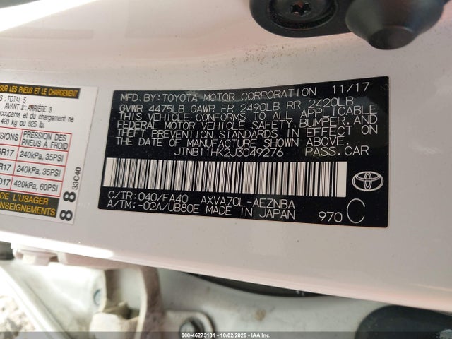 Aukcja sprzedaży 2018 Toyota Camry Le, vin: JTNB11HK2J3049276, numer aukcji: 46273131