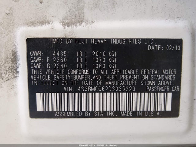 46273132 :رقم المزاد ، 4S3BMCC62D3035223 vin ، 2013 Subaru Legacy 2.5i Premium مزاد بيع