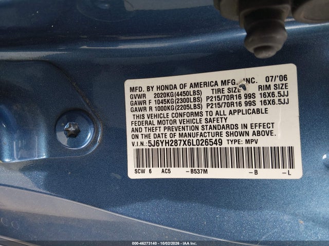 Aukcja sprzedaży 2006 Honda Element Ex-p, vin: 5J6YH287X6L026549, numer aukcji: 46273140