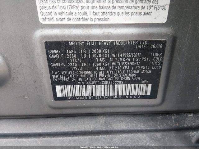 Aukcja sprzedaży 2011 Subaru Outback 2.5i Limited, vin: 4S4BRCKC8B3322289, numer aukcji: 46273150