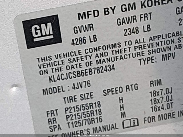 Auction sale of the 2014 Buick Encore Leather, vin: KL4CJCSB6EB782434, lot number: 46273170