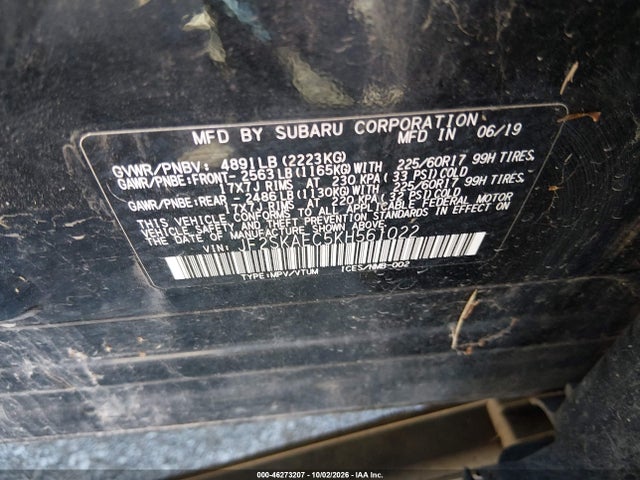 Продаж на аукціоні авто 2019 Subaru Forester Premium, vin: JF2SKAEC5KH561022, номер лоту: 46273207