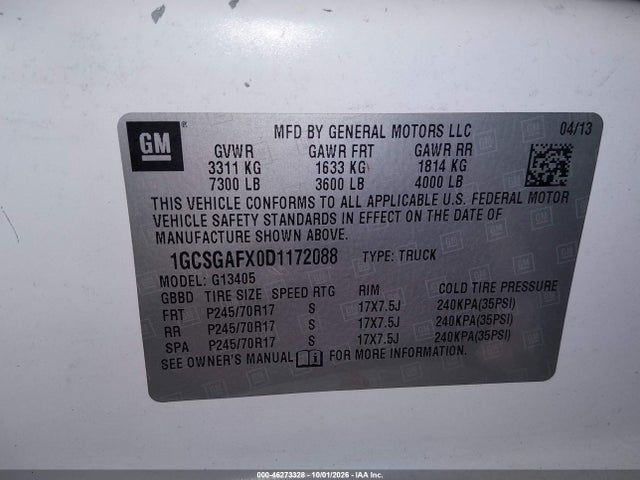 Продаж на аукціоні авто 2013 Chevrolet Express 1500 Work Van, vin: 1GCSGAFX0D1172088, номер лоту: 46273328