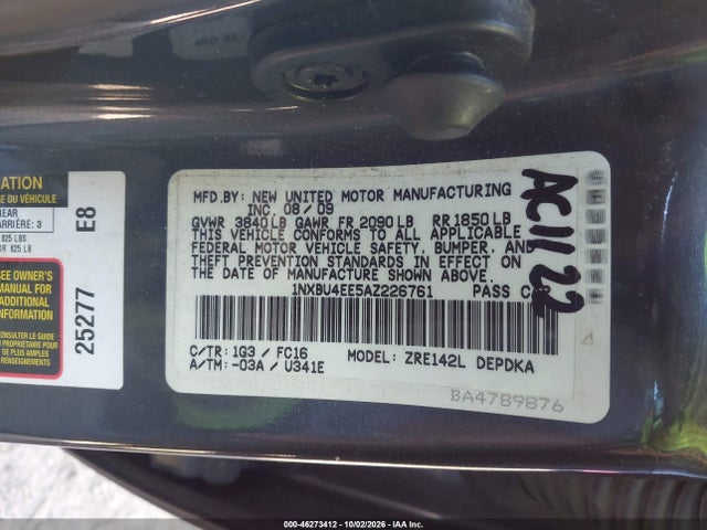 Aukcja sprzedaży 2010 Toyota Corolla Le, vin: 1NXBU4EE5AZ226761, numer aukcji: 46273412