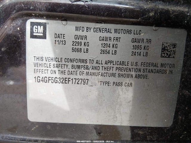 2014 Buick Lacrosse Premium Ii Group მანქანა იყიდება აუქციონზე, vin: 1G4GF5G32EF172797, აუქციონის ნომერი: 46273521