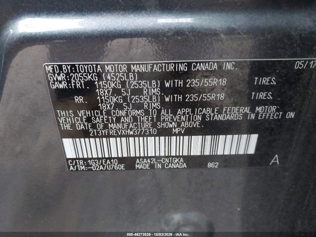 Aukcja sprzedaży 2017 Toyota Rav4 Limited, vin: 2T3YFREVXHW377310, numer aukcji: 46273539