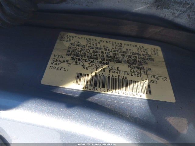 Продаж на аукціоні авто 2010 Nissan Versa 1.8s, vin: 3N1BC1CP5AL456646, номер лоту: 46273572