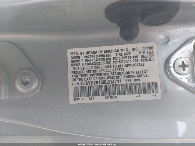Aukcja sprzedaży 2008 Honda Element Ex, vin: 5J6YH28768L014711, numer aukcji: 46273590