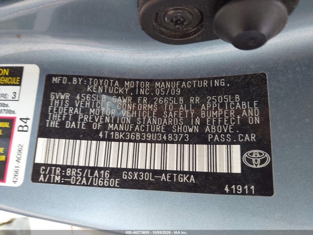 2009 Toyota Avalon Xls მანქანა იყიდება აუქციონზე, vin: 4T1BK36B39U348373, აუქციონის ნომერი: 46273605