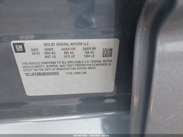 Продажа на аукционе авто 2013 Chevrolet Sonic Ltz Manual, vin: 1G1JF6SB9D4209362, номер лота: 46273620