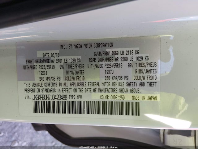 Aukcja sprzedaży 2018 Mazda Cx-5 Touring, vin: JM3KFBCM7J0423488, numer aukcji: 46273637