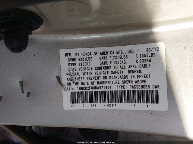 2013 Honda Accord Ex-l მანქანა იყიდება აუქციონზე, vin: 1HGCR2F88DA021904, აუქციონის ნომერი: 46273738
