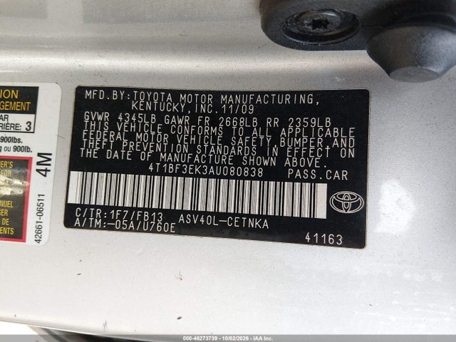 Продаж на аукціоні авто 2010 Toyota Camry Le, vin: 4T1BF3EK3AU080838, номер лоту: 46273739