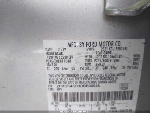 Продаж на аукціоні авто 2013 Ford Edge Limited, vin: 2FMDK4KC3DBB30946, номер лоту: 46273779