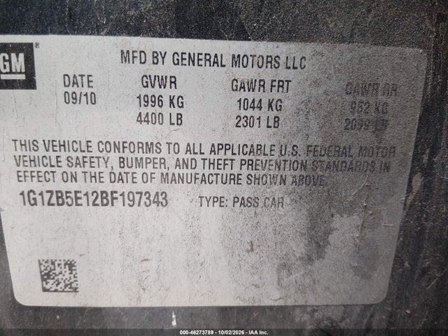 Aukcja sprzedaży 2011 Chevrolet Malibu Ls, vin: 1G1ZB5E12BF197343, numer aukcji: 46273789