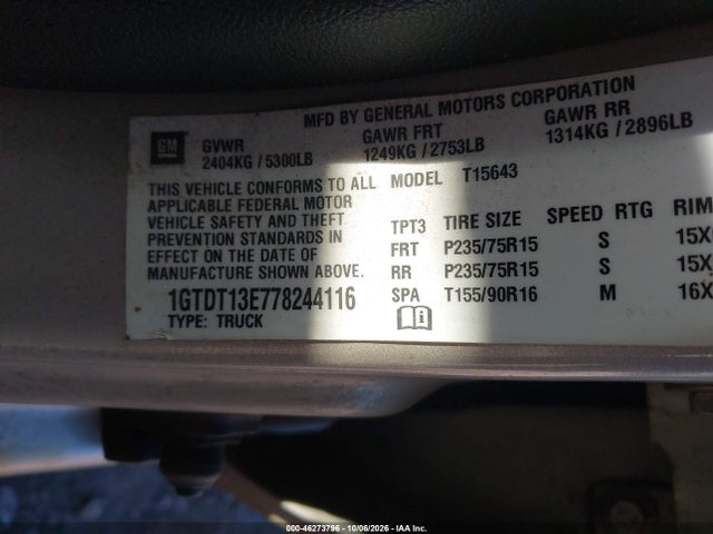 Продажа на аукционе авто 2007 Gmc Canyon Sle1, vin: 1GTDT13E778244116, номер лота: 46273796
