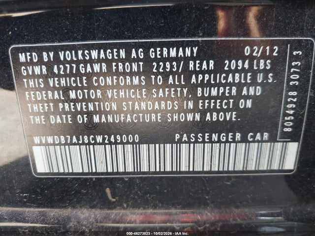 Продажа на аукционе авто 2012 Volkswagen Golf 2.5l 4-door, vin: WVWDB7AJ8CW249000, номер лота: 46273823