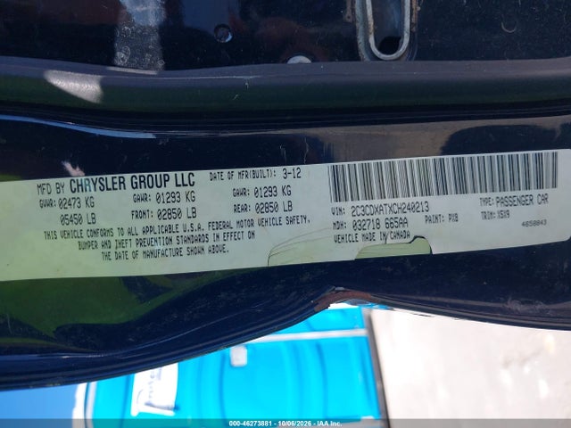 Продаж на аукціоні авто 2012 Dodge Charger Police, vin: 2C3CDXATXCH240213, номер лоту: 46273881