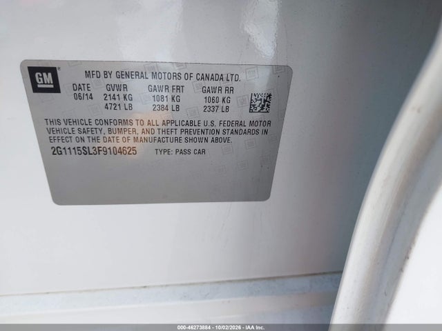 Продажа на аукционе авто 2015 Chevrolet Impala 1lt, vin: 2G1115SL3F9104625, номер лота: 46273884