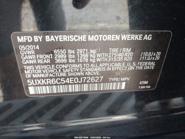2014 Bmw X5 Xdrive50i მანქანა იყიდება აუქციონზე, vin: 5UXKR6C54E0J72627, აუქციონის ნომერი: 46273896