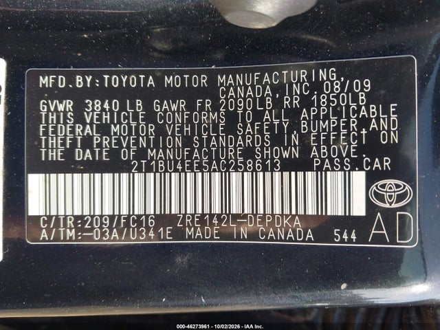 Aukcja sprzedaży 2010 Toyota Corolla Le, vin: 2T1BU4EE5AC258613, numer aukcji: 46273961